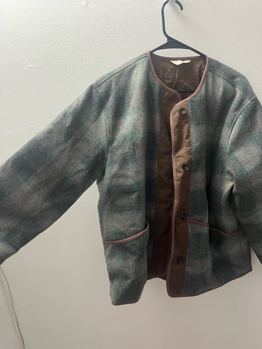 Unisex Green Plaid Wool-Blend Jacket